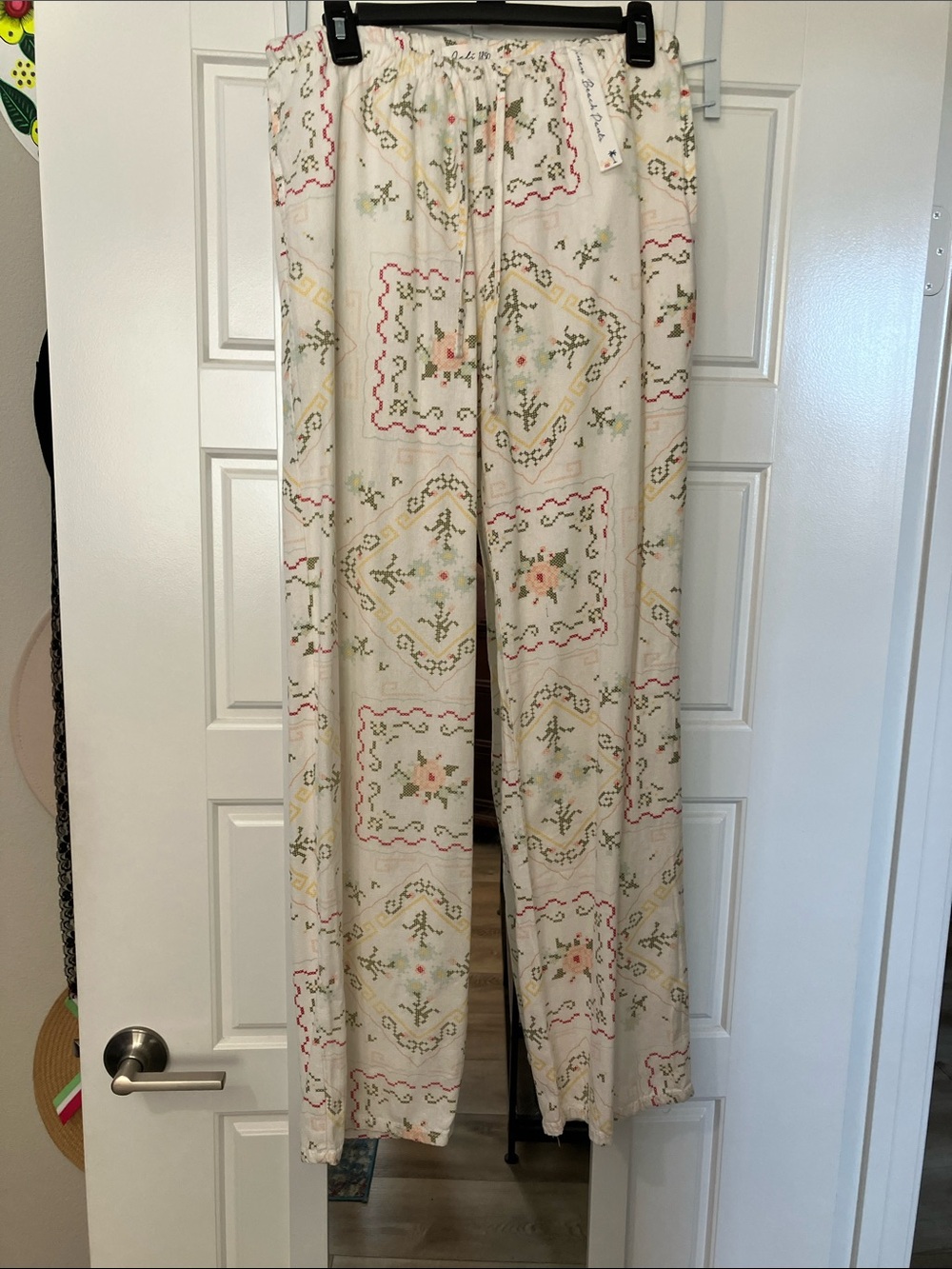 Wide Leg Floral Print Lounge Pants - Cream